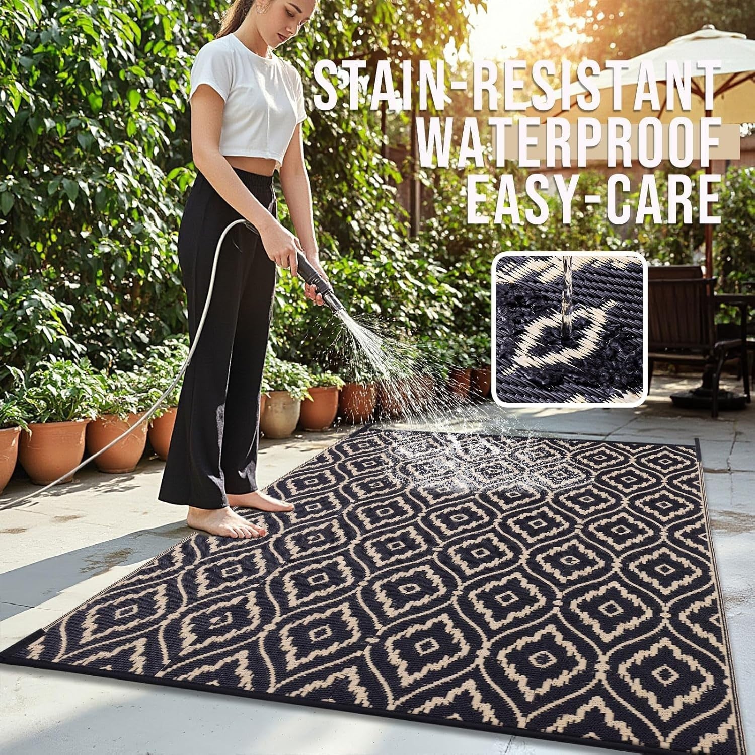 Extra Large Waterproof Outdoor Rug 240x300cm Reversible UV Patio Garden Mat
