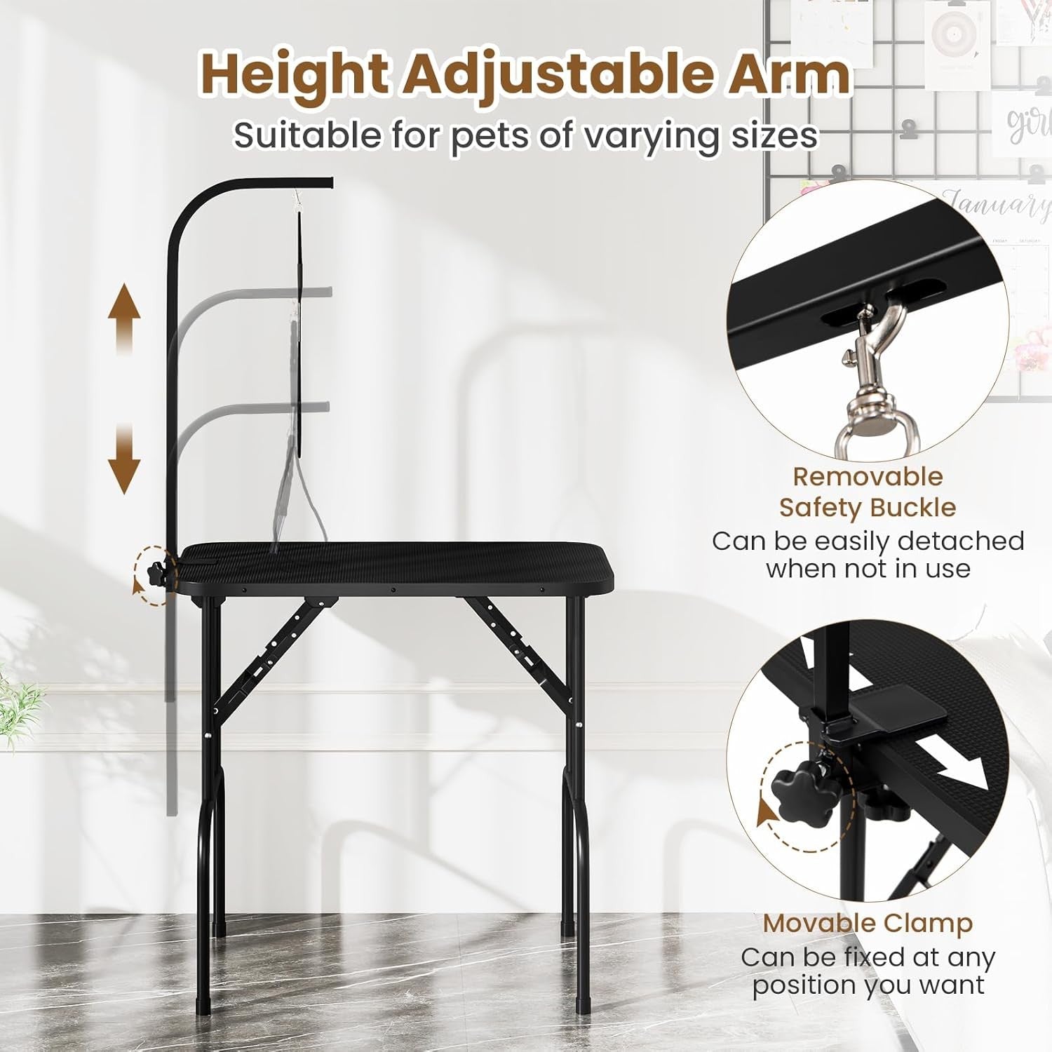 Dog Grooming Table 32'' Foldable Non Slip Adjustable Arm Portable Trimming
