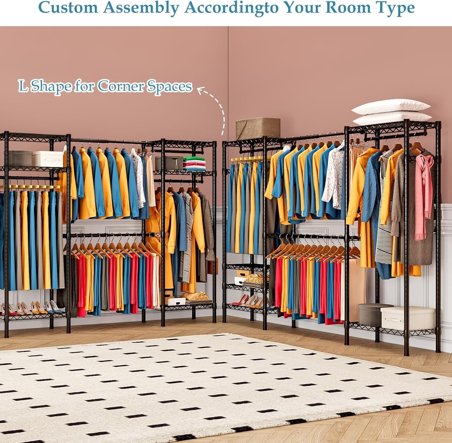 Expandable Heavy Duty Clothes Rail with Shelves – Black 180cm