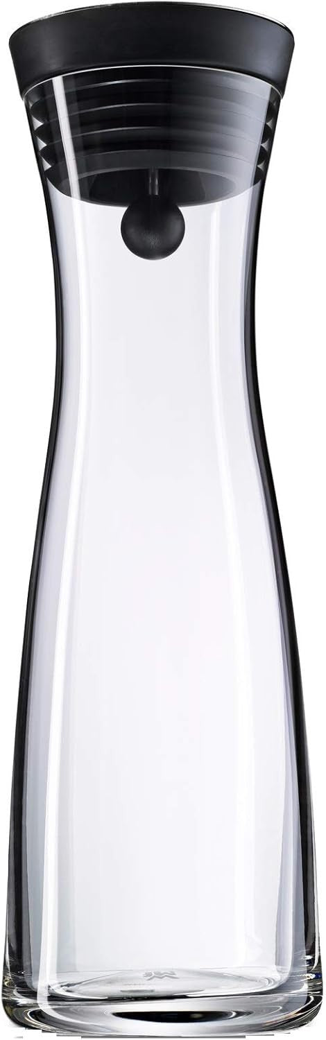 1L Glass Water Decanter with Stainless Steel Close-Up Lid – Slim 29cm Carafe