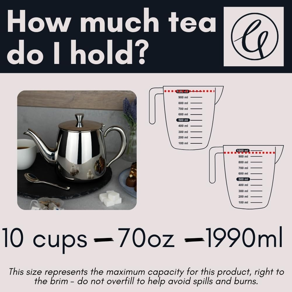 Stainless Steel Teapot 70oz Mirror Polished Tea Pot Cool Touch Handle