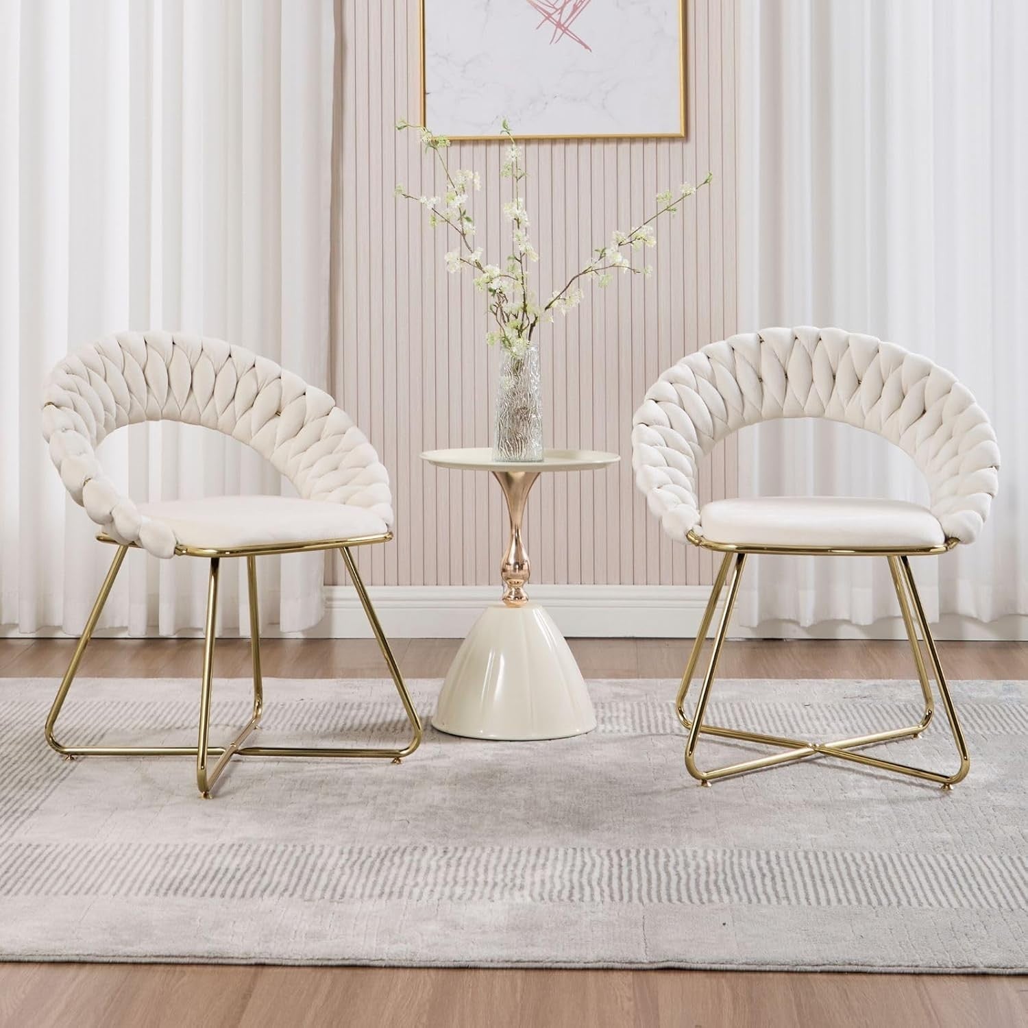 Beige Velvet Tub Chairs Set of 2 – Modern Accent Lounge Chairs with Gold Legs
