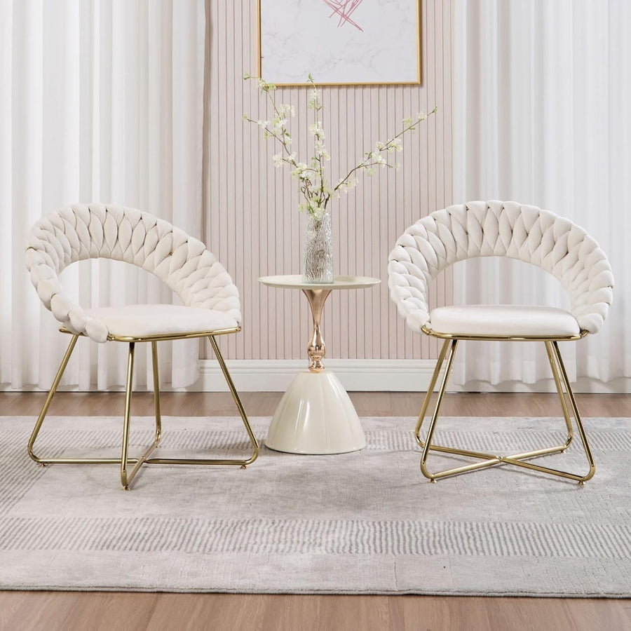 Beige Velvet Tub Chairs Set of 2 – Modern Accent Lounge Chairs with Gold Legs