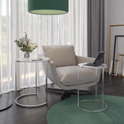 Set of 2 Round Nesting End Tables Tempered Glass Top Chrome Space Saving
