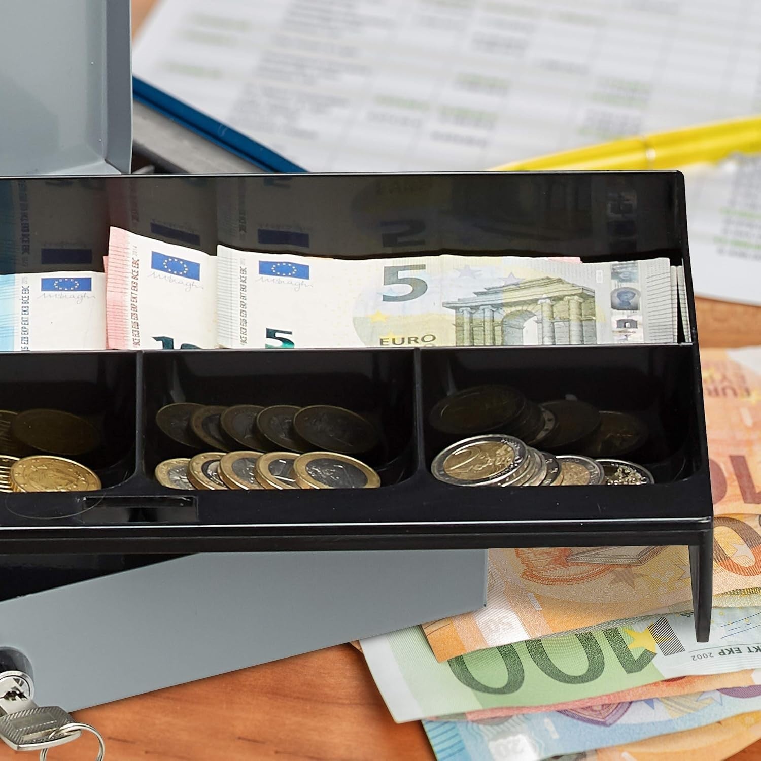 Lockable Cash Box Metal Money Safe Coin Tray Document Storage Case