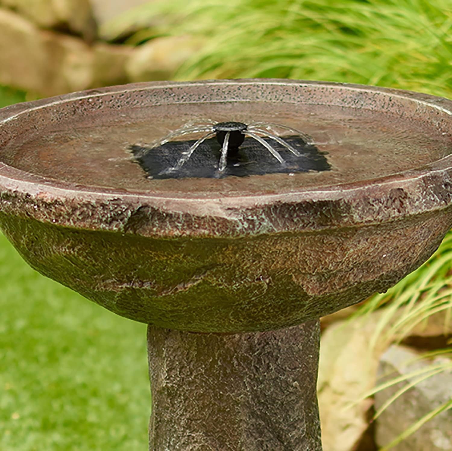 Solar Powered Bird Bath Outdoor Garden Water Feature Stone Effect