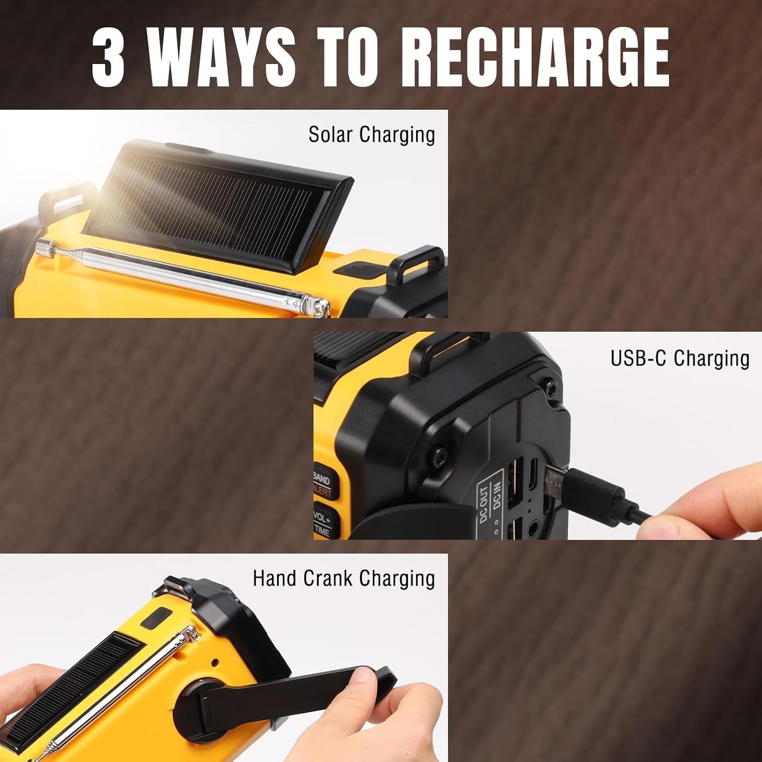 10,000mAh Emergency Hand Crank Radio NOAA Weather Alert Flashlight