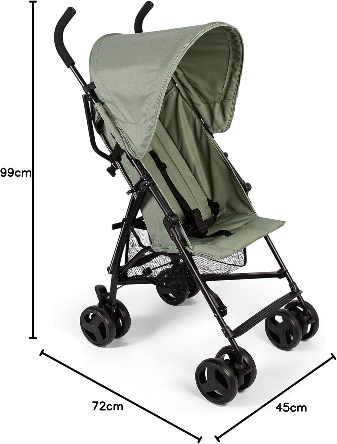 Lightweight Stroller Compact Fold Pushchair Reclining Seat 5-Point Harness Sage