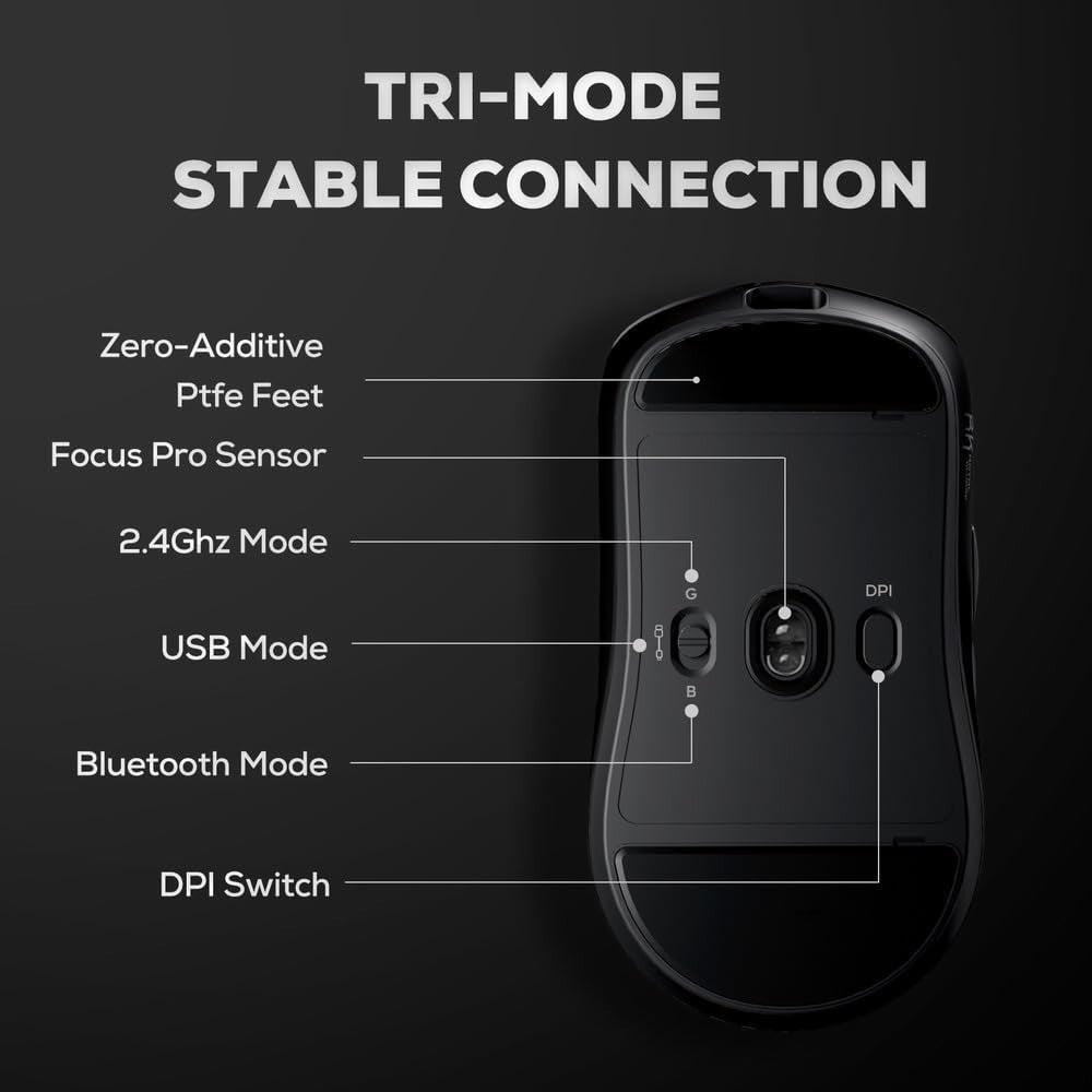 Pro Wireless Gaming Mouse 47g 42000 DPI 8K Hz Tri Mode Black