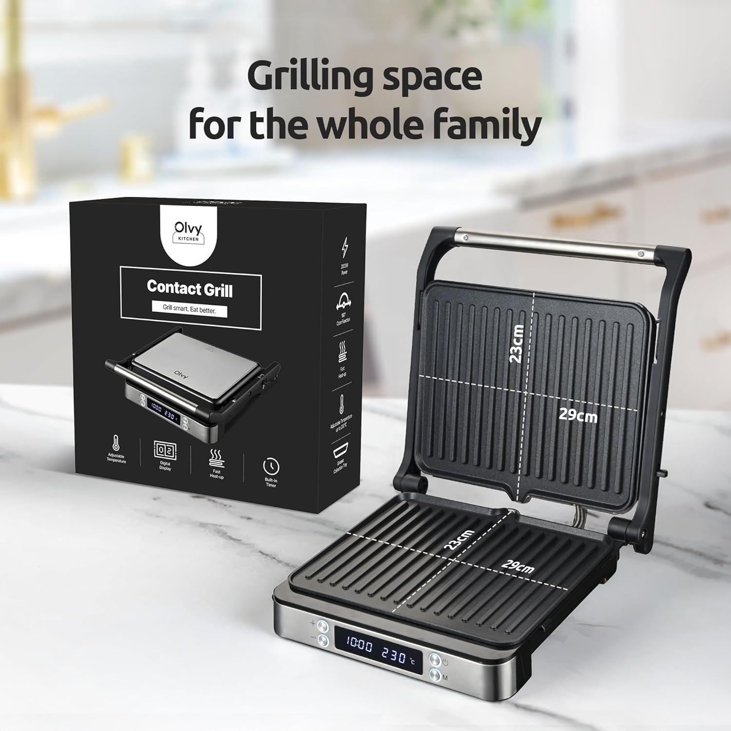 3-in-1 Panini Press Grill 1200W Digital 29x23cm Black