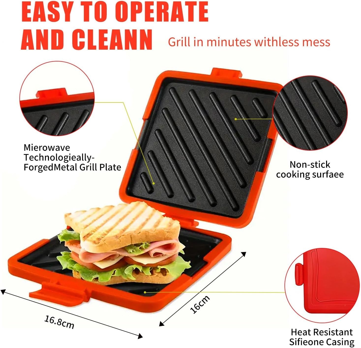 Microwave Toastie Sandwich Maker Panini Toaster Fast Cooking Red