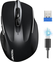 Black Rechargeable Wireless Mouse 4800DPI Silent Ergonomic USB Laptop PC
