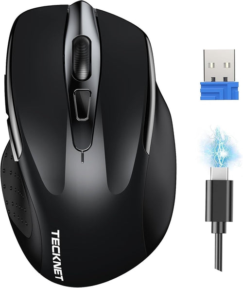 Black Rechargeable Wireless Mouse 4800DPI Silent Ergonomic USB Laptop PC