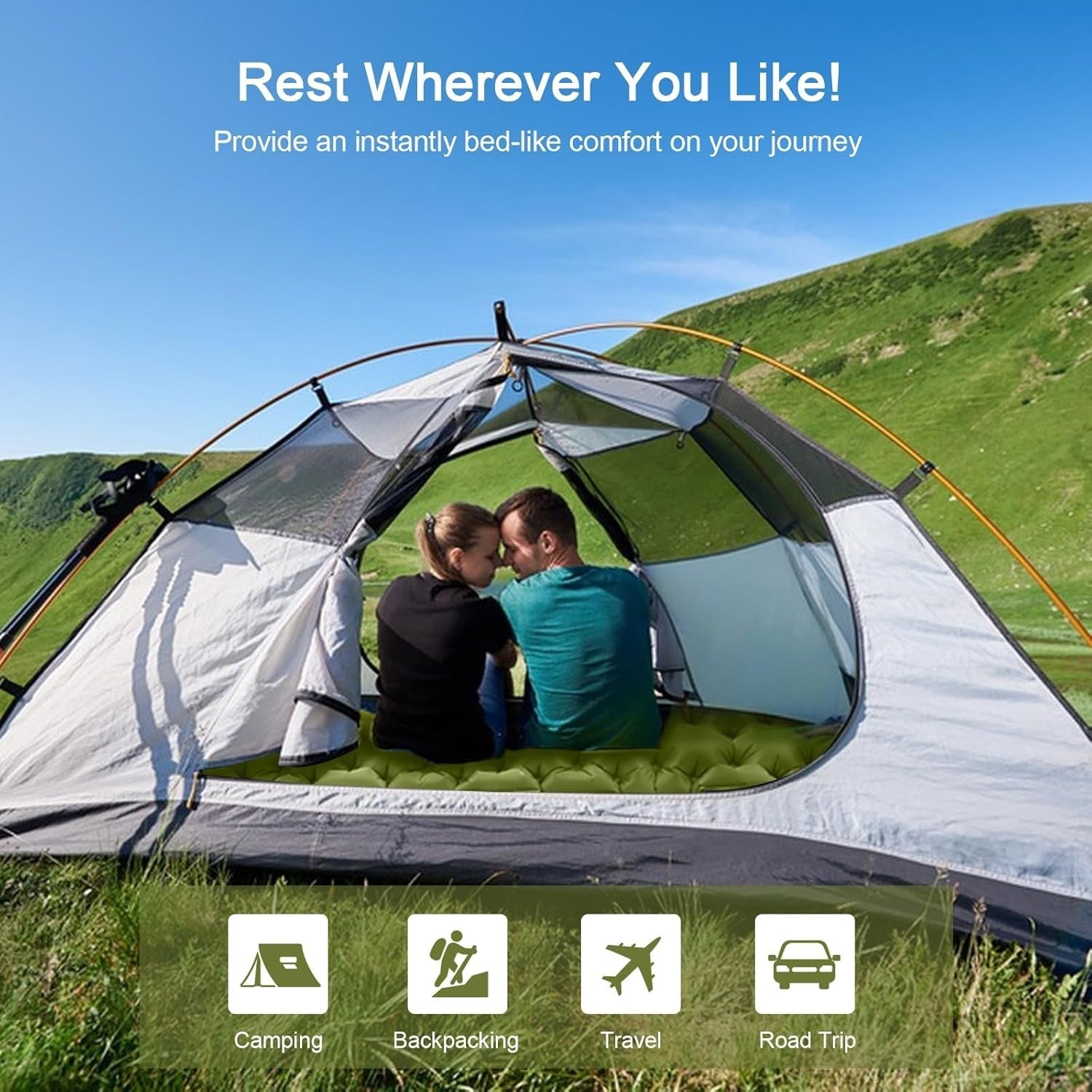 Double Inflatable Camping Mattress 203x68x10cm Ultralight with Pillow