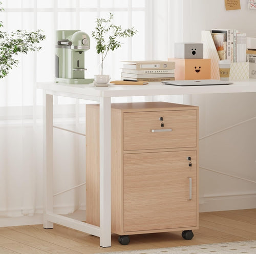 Walnut Locking Mobile File Cabinet Drawer Door Under Desk Storage