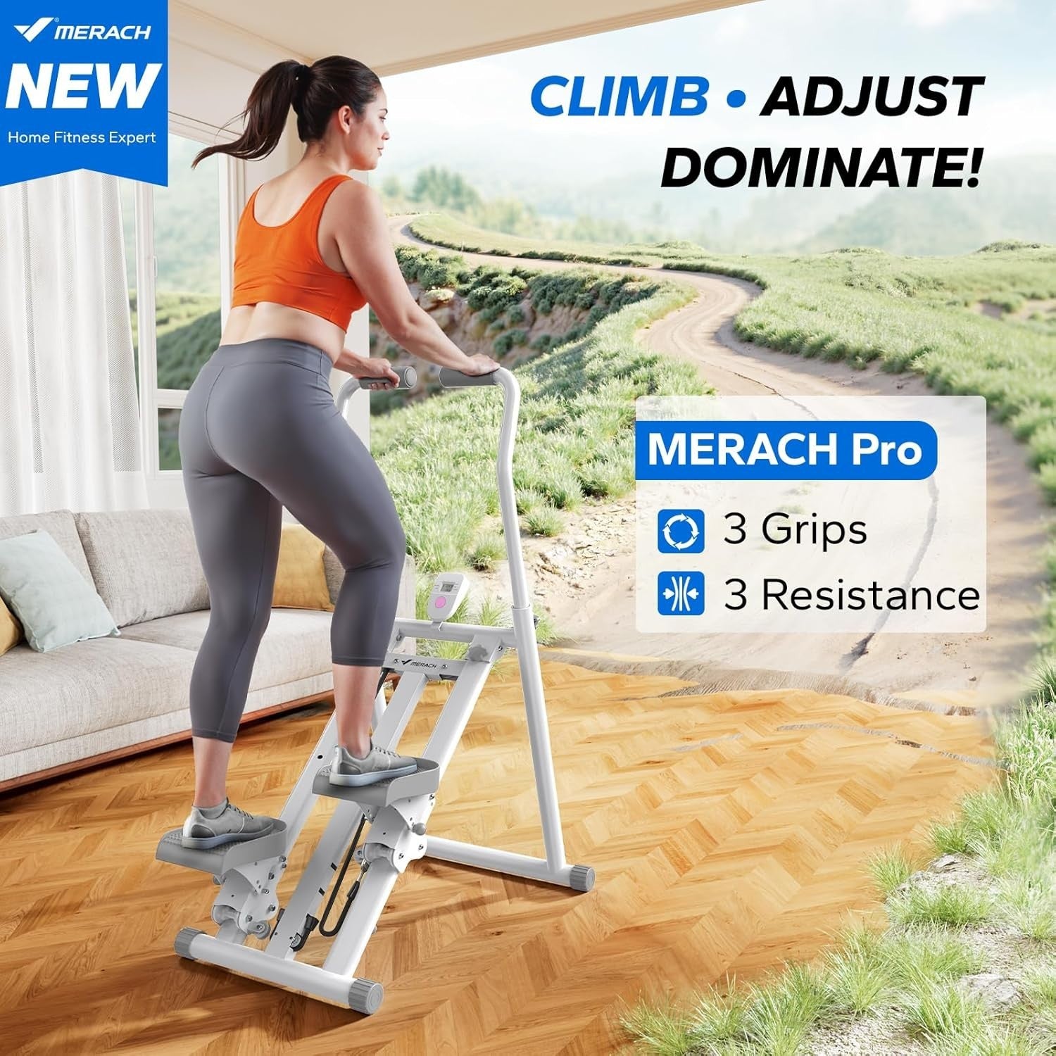 Foldable Stair Climber w/ LCD Monitor, 3 Resistance Levels & Adjustable Pedals