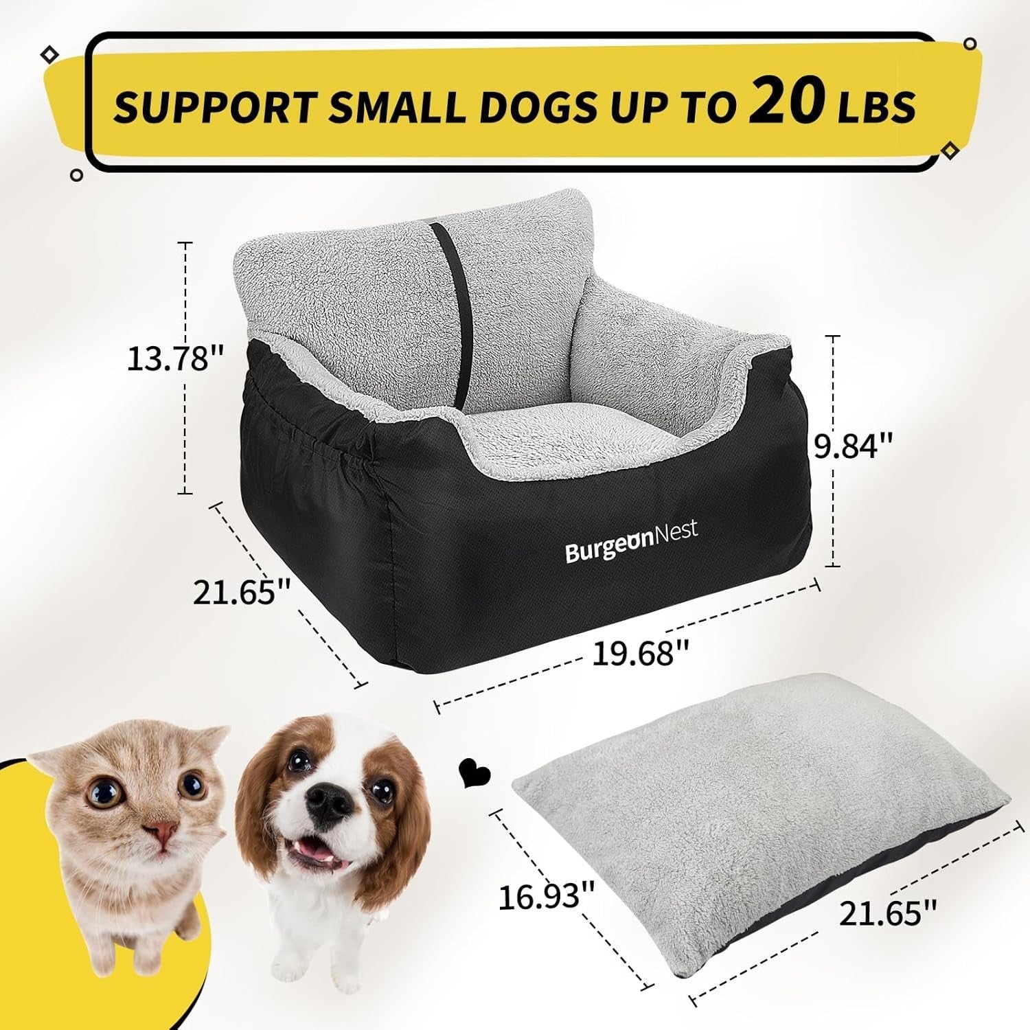 Dog Car Seat Booster Bed Washable Travel Carrier Safety Leash Black