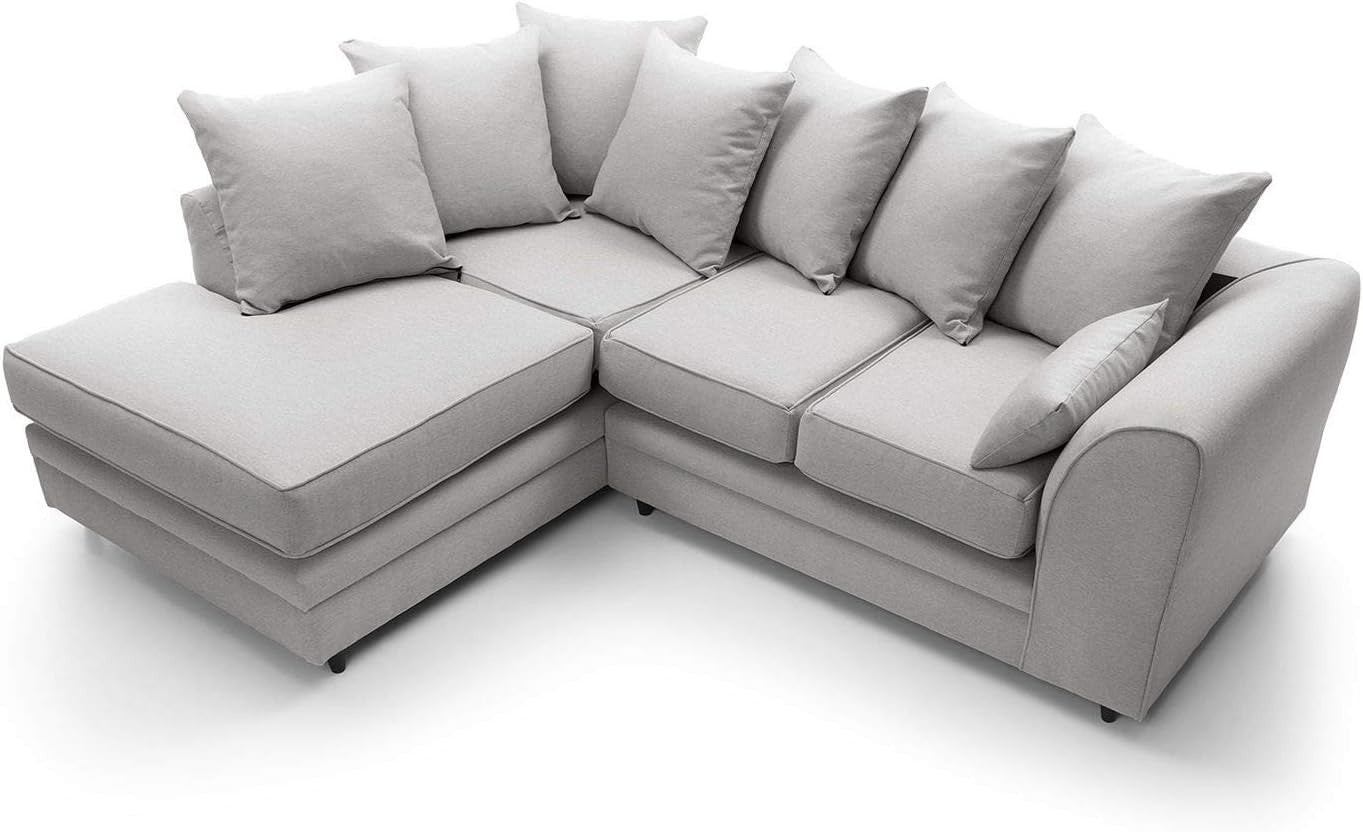 L Shape 3 Seater Corner Sofa Light Grey Brushed Cotton Cushions Durable