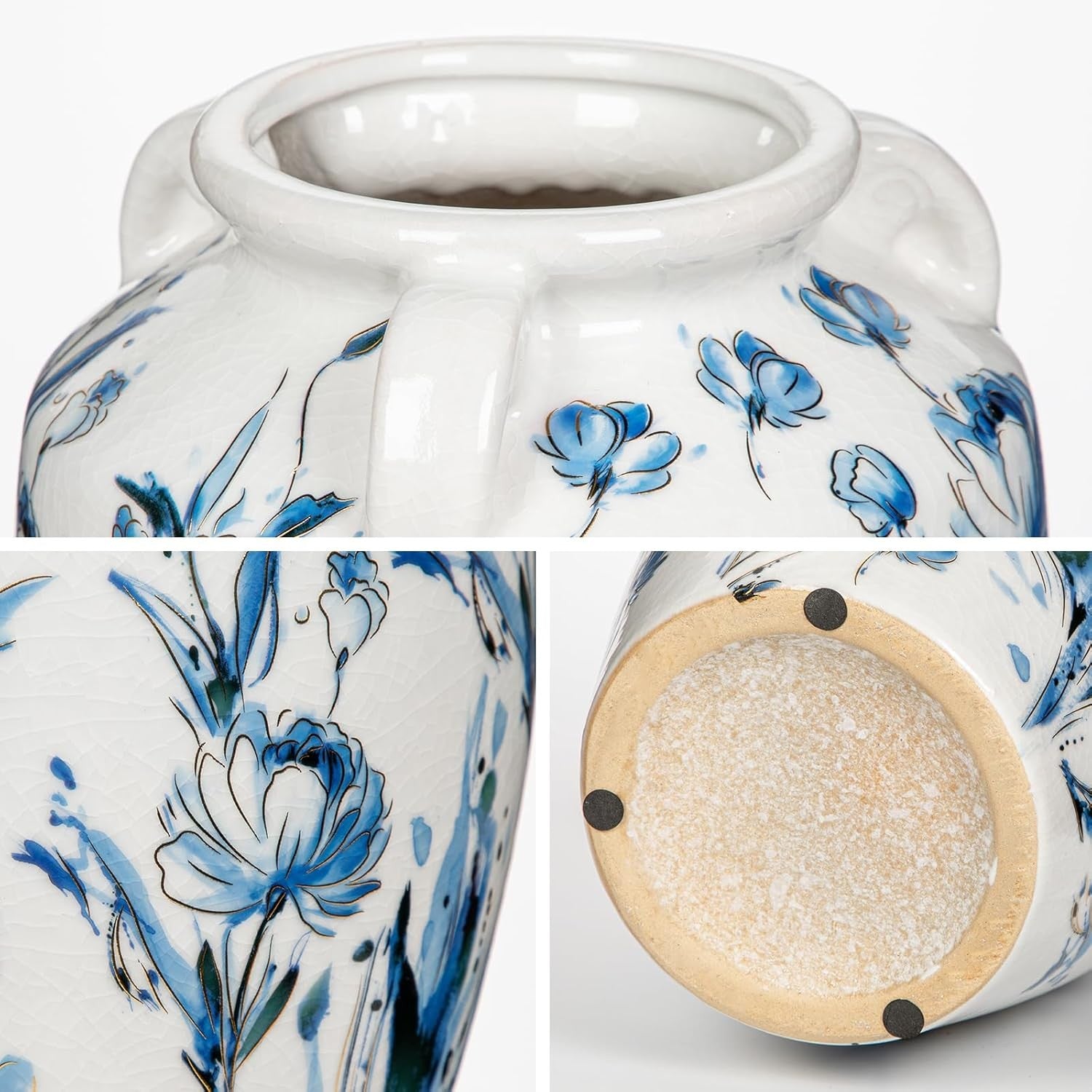 Ceramic Flower Vase Blue White Rustic Farmhouse Decor Table Floor Jar Vase