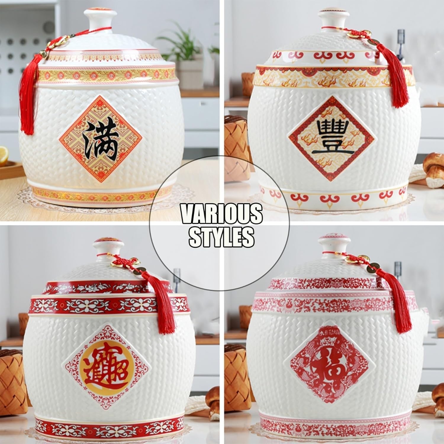 Large Ceramic Rice Jar with Lid Airtight Grain Storage Container