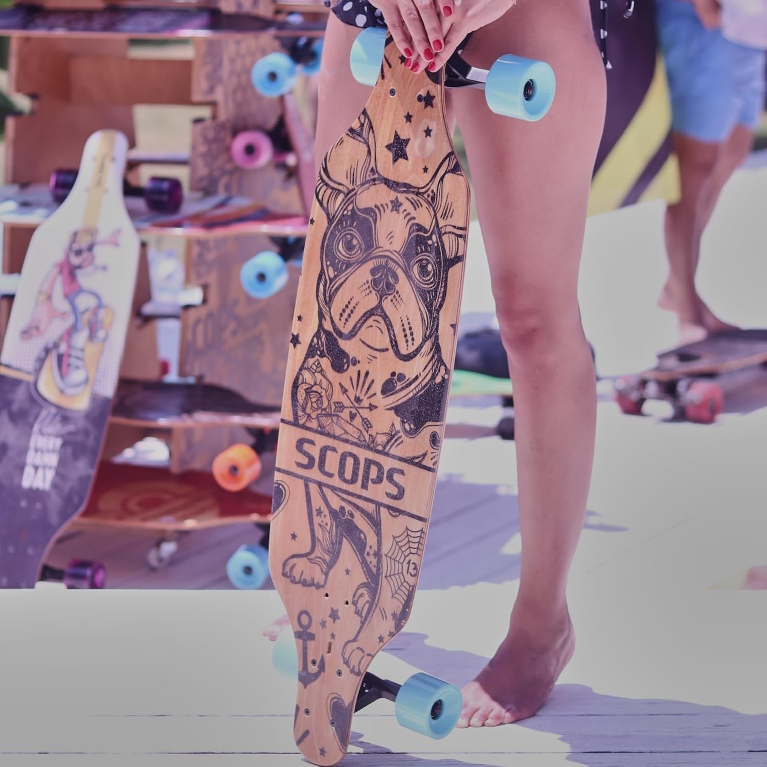Longboard Skateboard 37" 8-Layer Wood Deck Non-Slip Grip ABEC-9 Wheels
