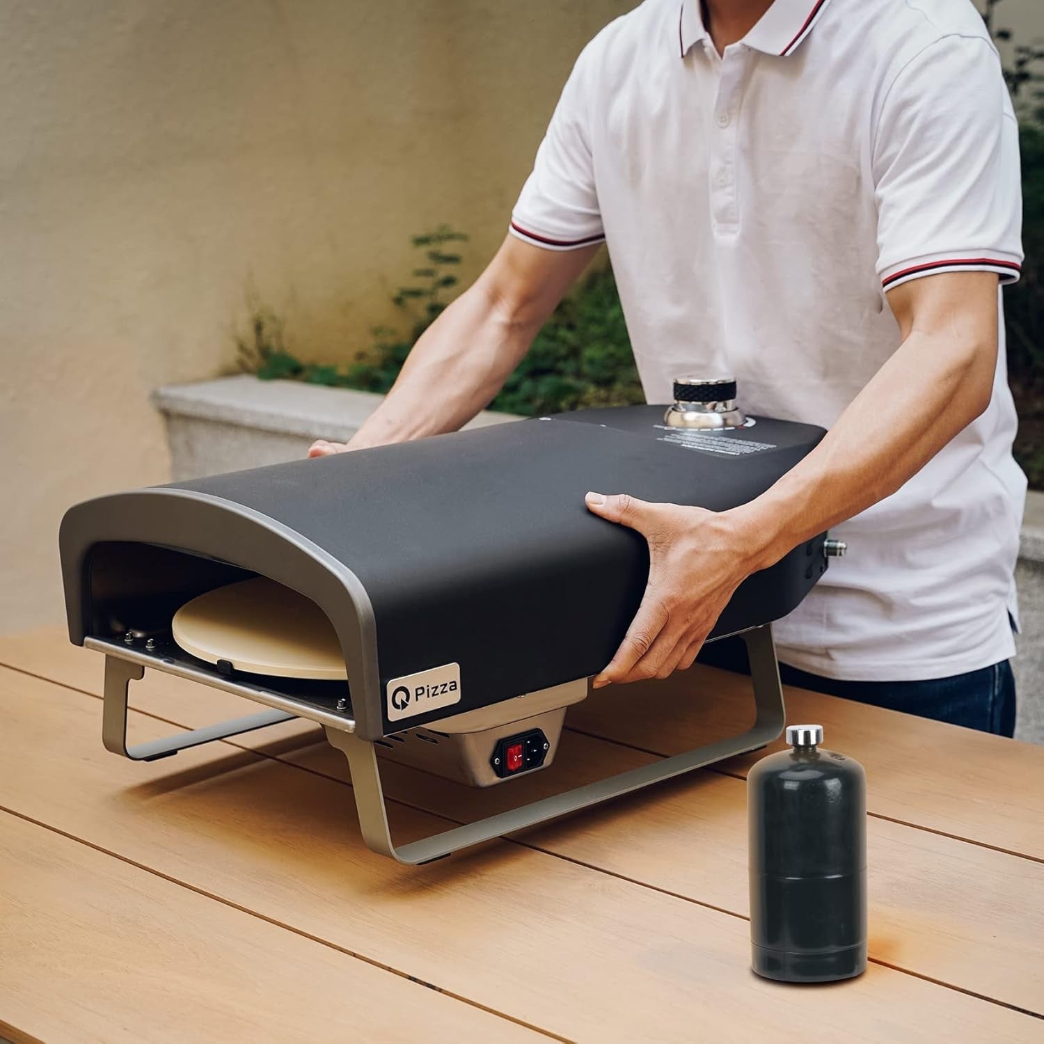 Outdoor Gas Pizza Oven 13 Auto Rotating Stone | Propane BBQ Grill with Regulator