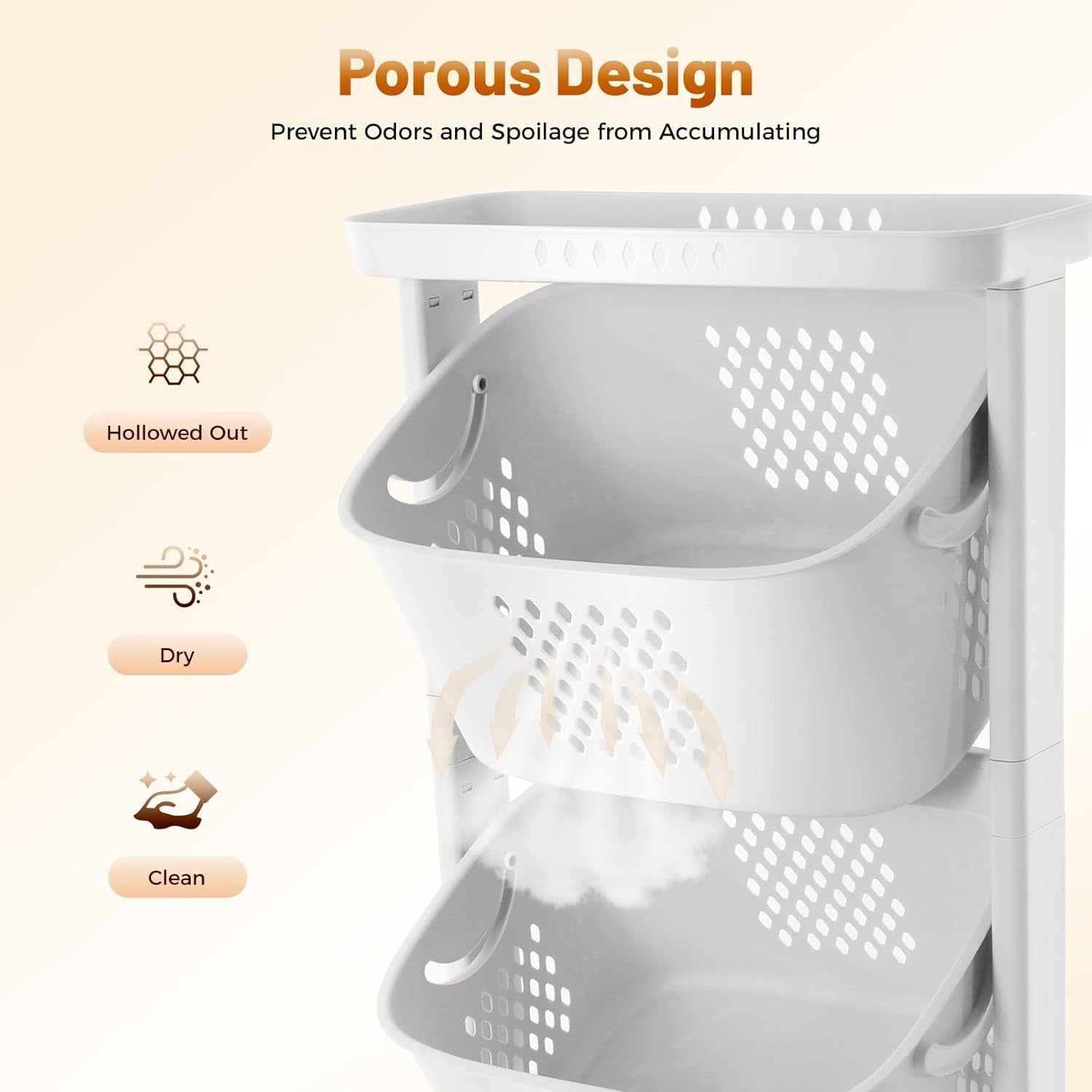 4-Tier Laundry Cart with Wheels Space Saving Hamper & Storage Baskets White