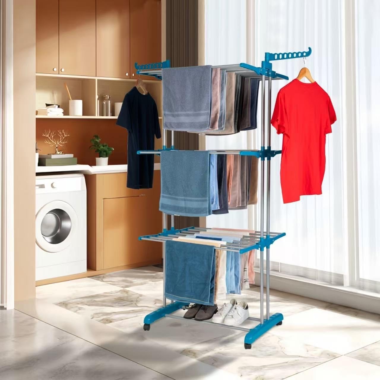 4 Tier Clothes Drying Rack Foldable Airer Large 15m Indoor Outdoor Laundry