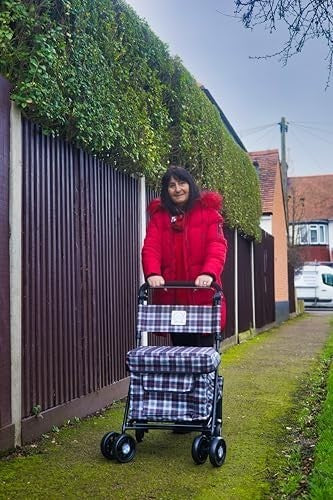 Lilac Check 6-Wheel Walk & Rest Shopping Trolley – Padded Seat & Back