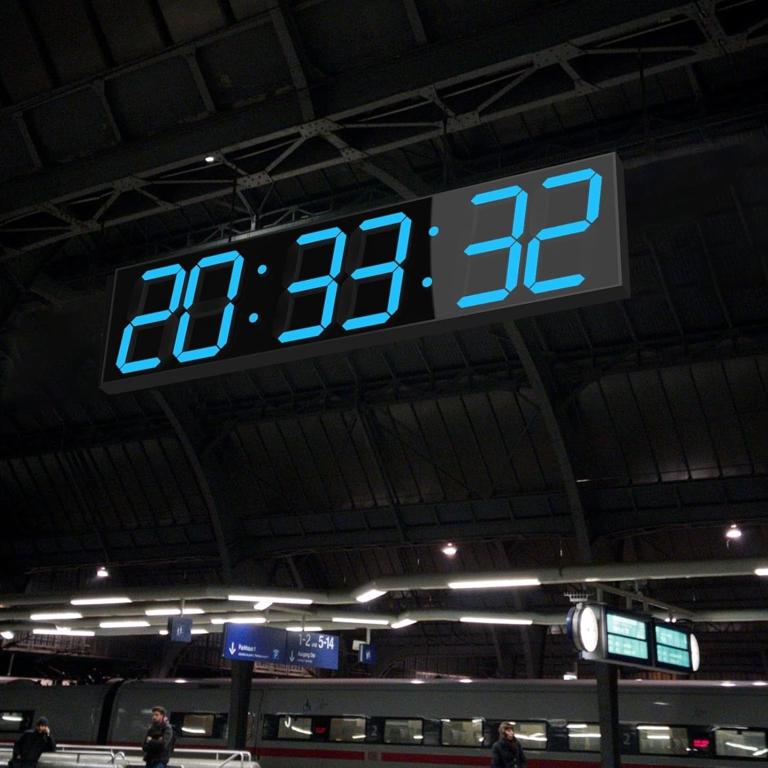 Oversized LED Wall Clock 27" Digital Timer Remote Date Temp Display Blue