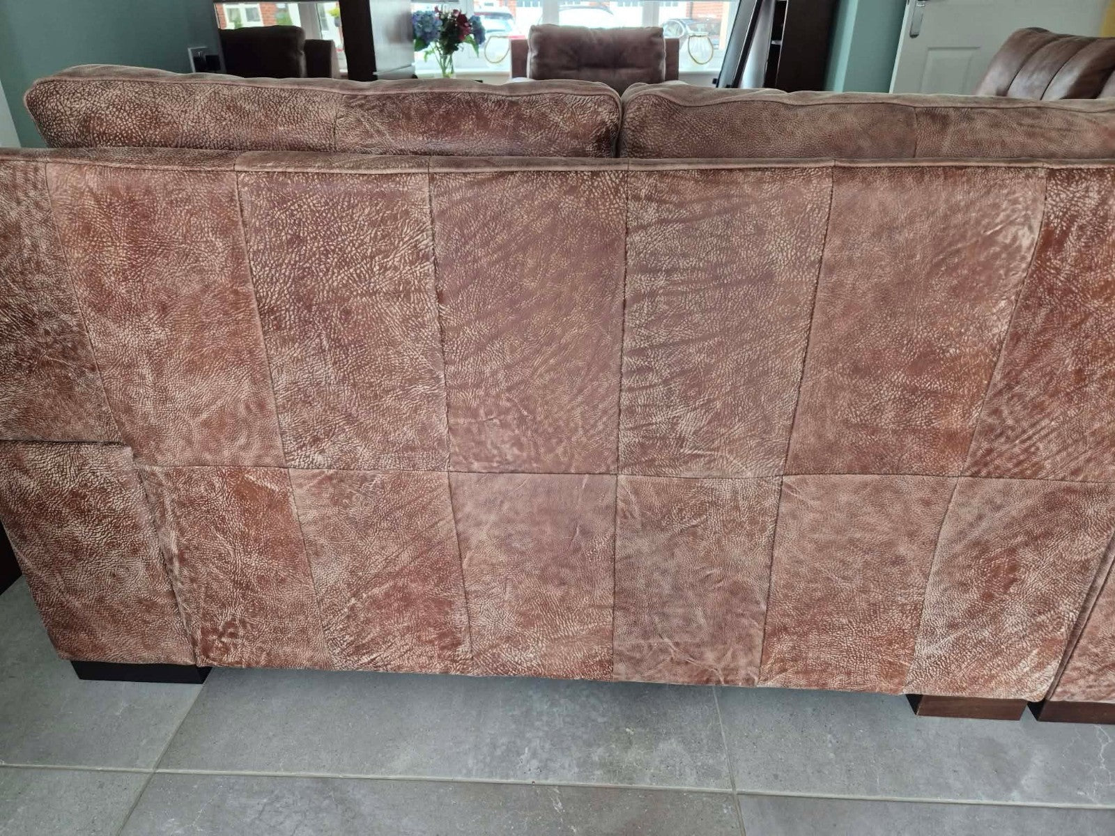 Rustic Tan/Brown Leather Corner Sofa + Armchair (PTP)