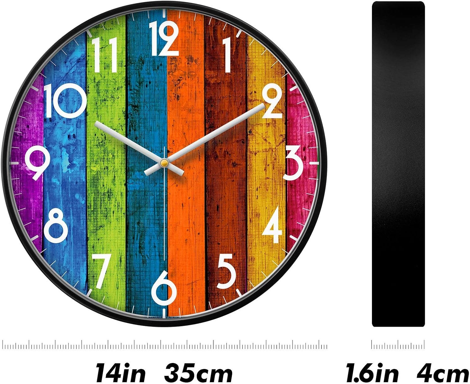 Colourful 14inch Wall Clock Silent Quartz Large Rainbow Modern Home Decor