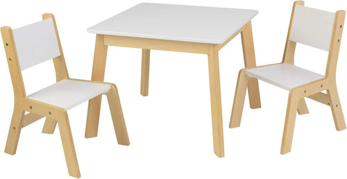 Kids Wooden Table & 2 Chairs Set, Modern White Playroom Furniture 64cm
