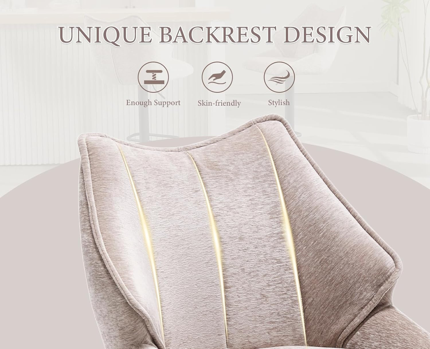 Oatmeal Chenille Bar Stool Set of 2 Adjustable Swivel Kitchen Counter Chairs