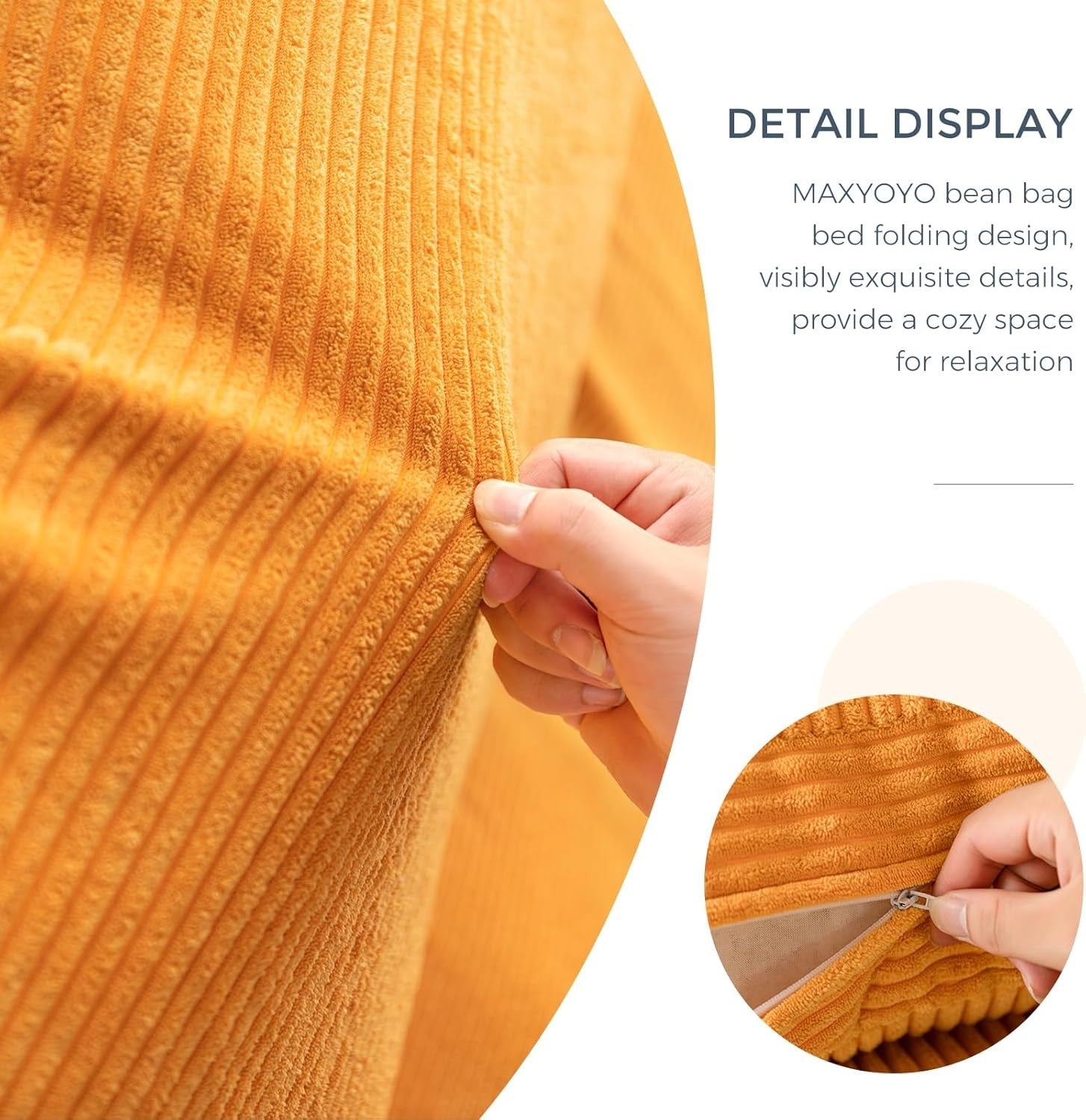 Orange 4 Fold Floor Sofa Bed Chair Washable Corduroy Lounger 75x240cm