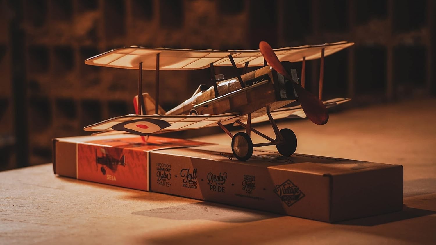 WWI Biplane Model Kit Flying Rubber-Powered Vintage Aircraft 1:10 Scale