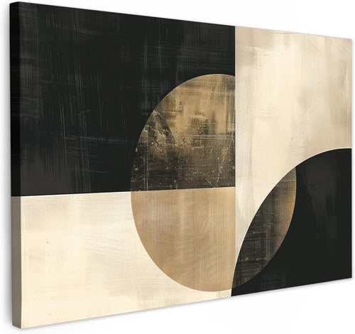 Abstract Circles Canvas Wall Art Black Gold Modern Minimalist Print 35x24