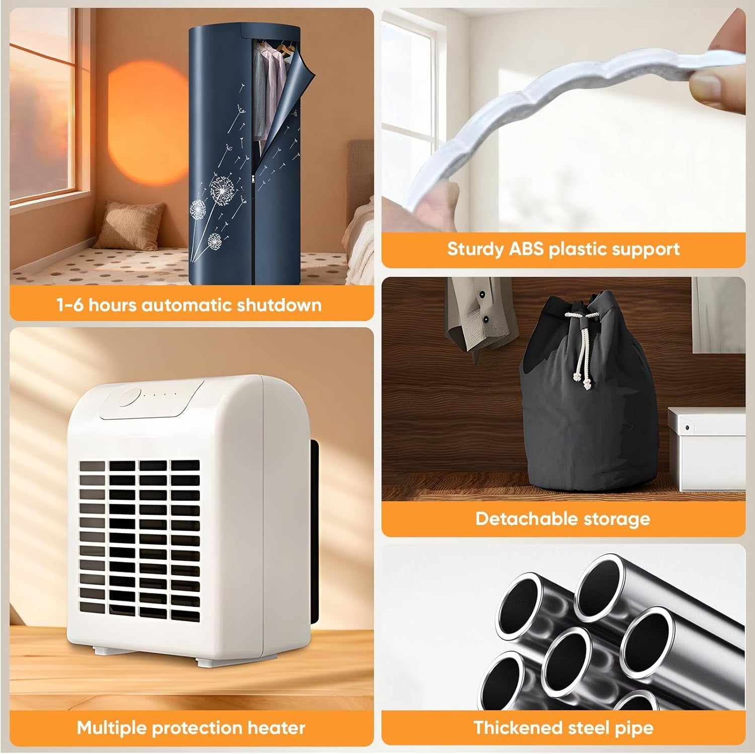 1000W Heated Clothes Airer with Cover Indoor Electric Dryer 8kg Timer 360 Air