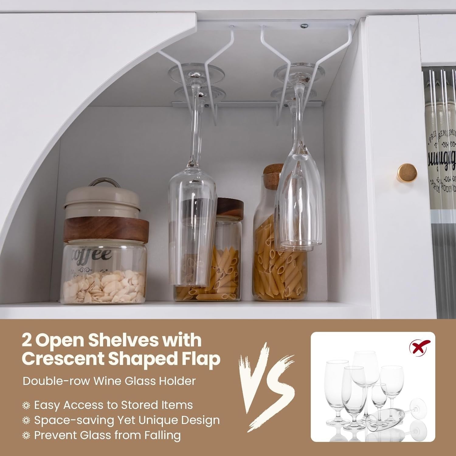 White Kitchen Buffet Sideboard 80cm Wooden Storage Cabinet Glass Doors