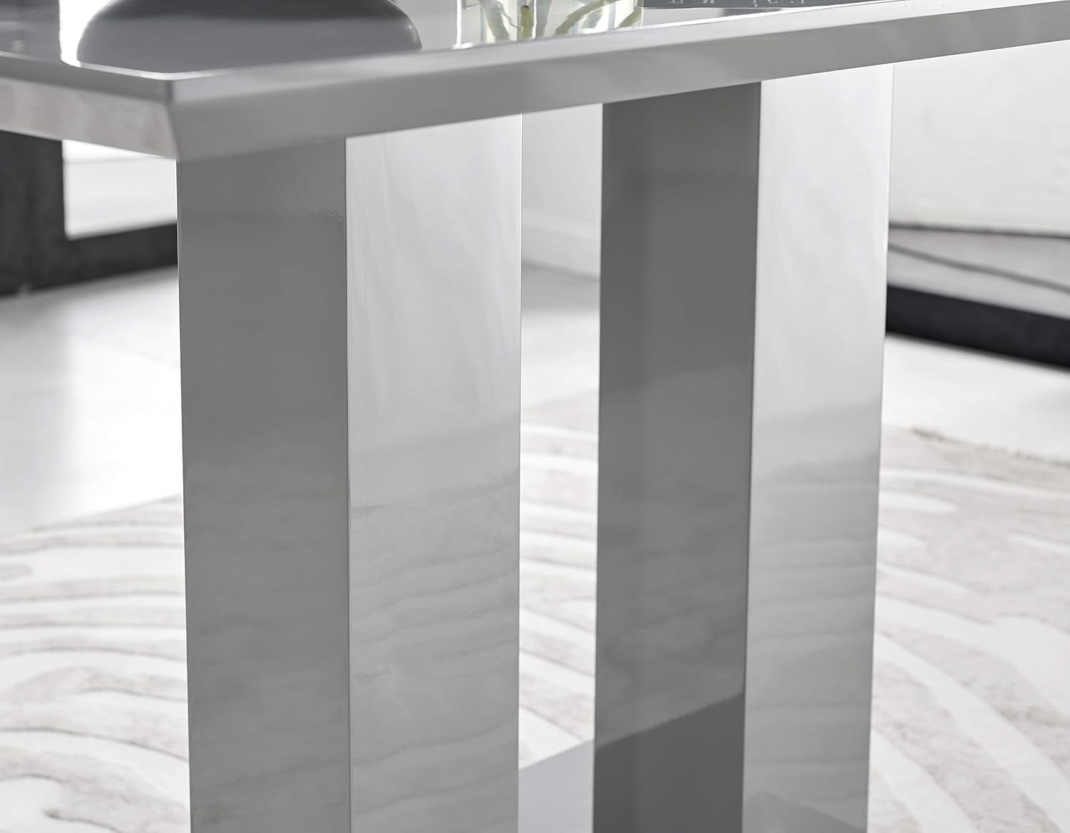 Modern Grey High Gloss Dining Table Rectangular 4 Seater Kitchen Room
