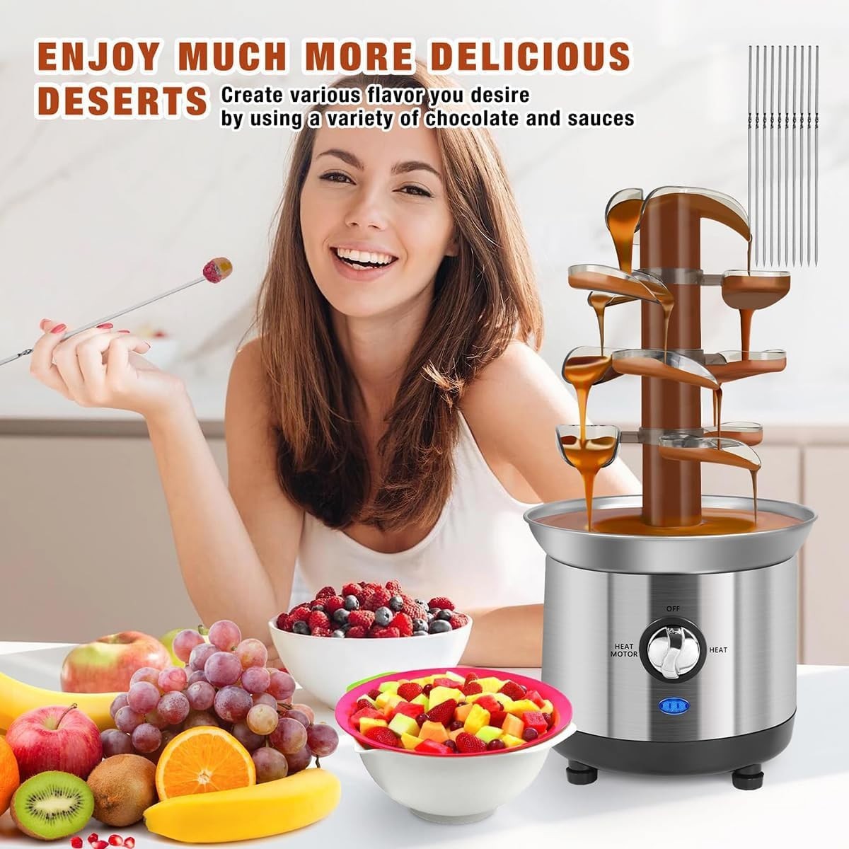 4 Tier Chocolate Fountain Machine Stainless Steel Fondue Party 170W