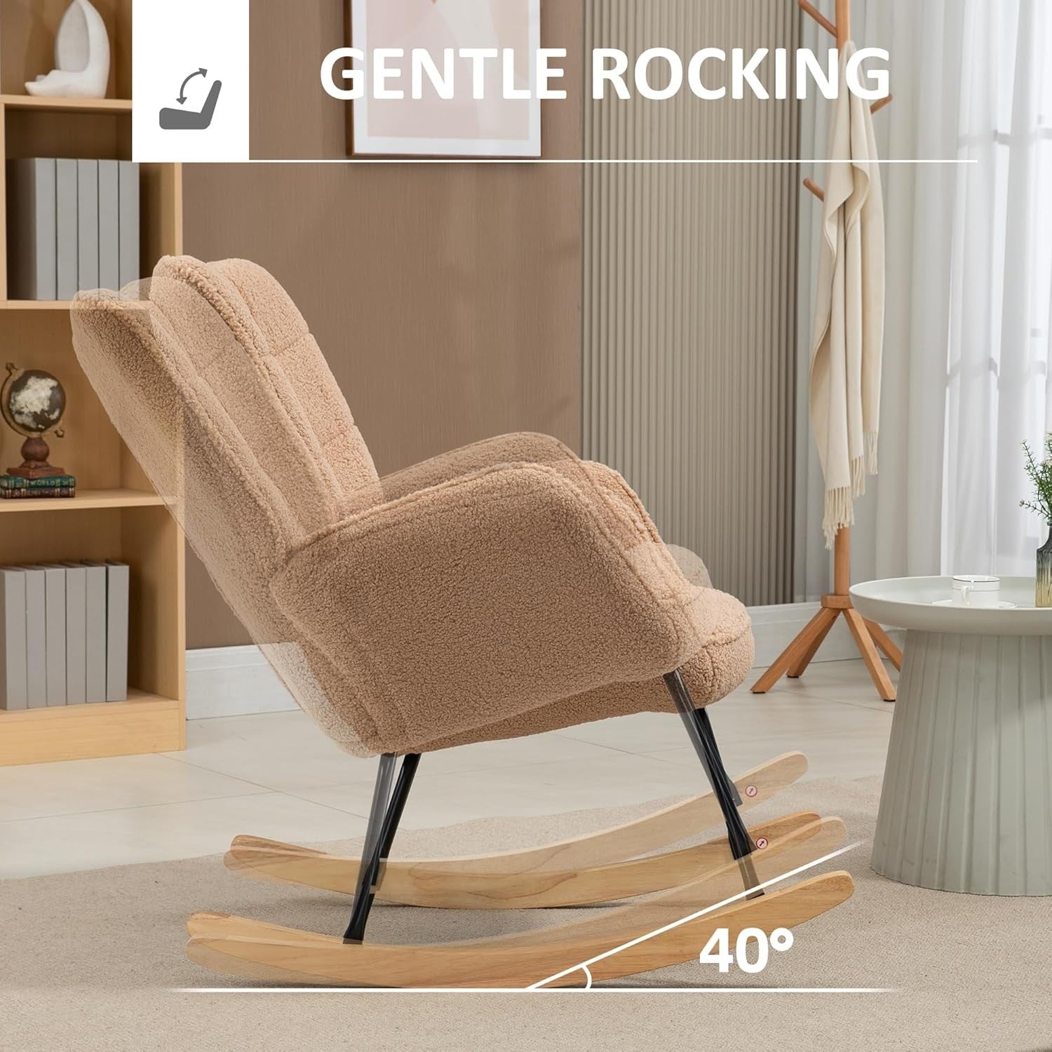 Modern Wingback Rocking Chair Fleece Glider – Comfy Armchair for Nursery