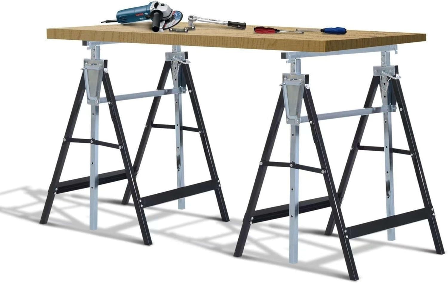 2x Adjustable Telescopic Saw Horses 200kg Steel Trestle Stands 80–130cm