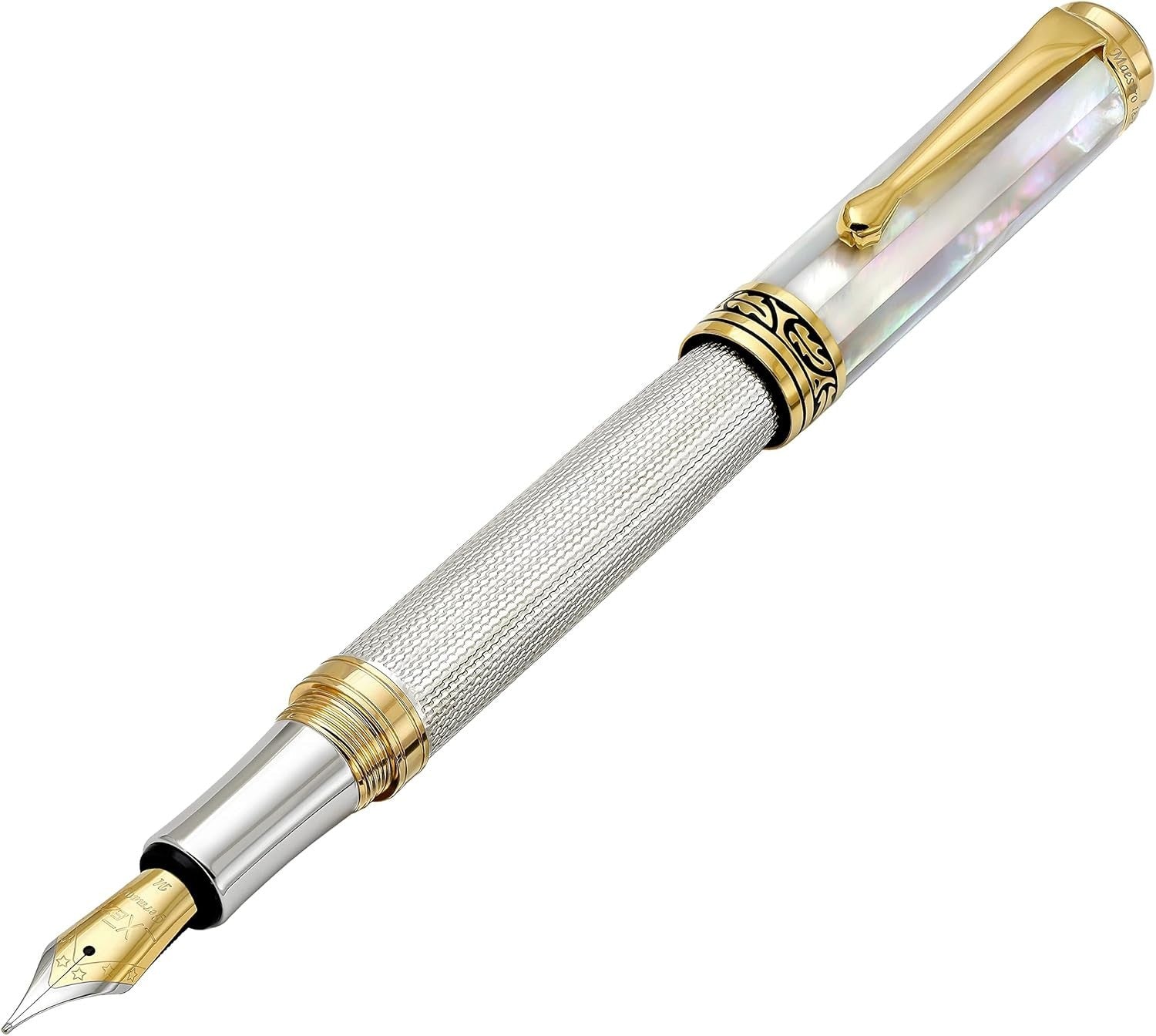 Luxury White Mother of Pearl Fountain Pen Medium Nib Refillable 148mm