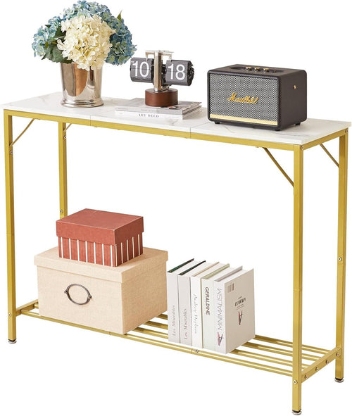 Slim Metal Frame Console Table 107cm Compact Hallway Sofa Table
