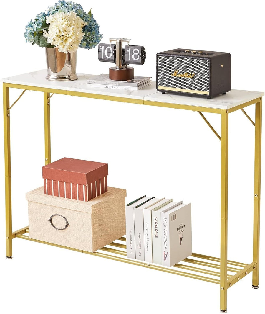 Slim Metal Frame Console Table 107cm Compact Hallway Sofa Table