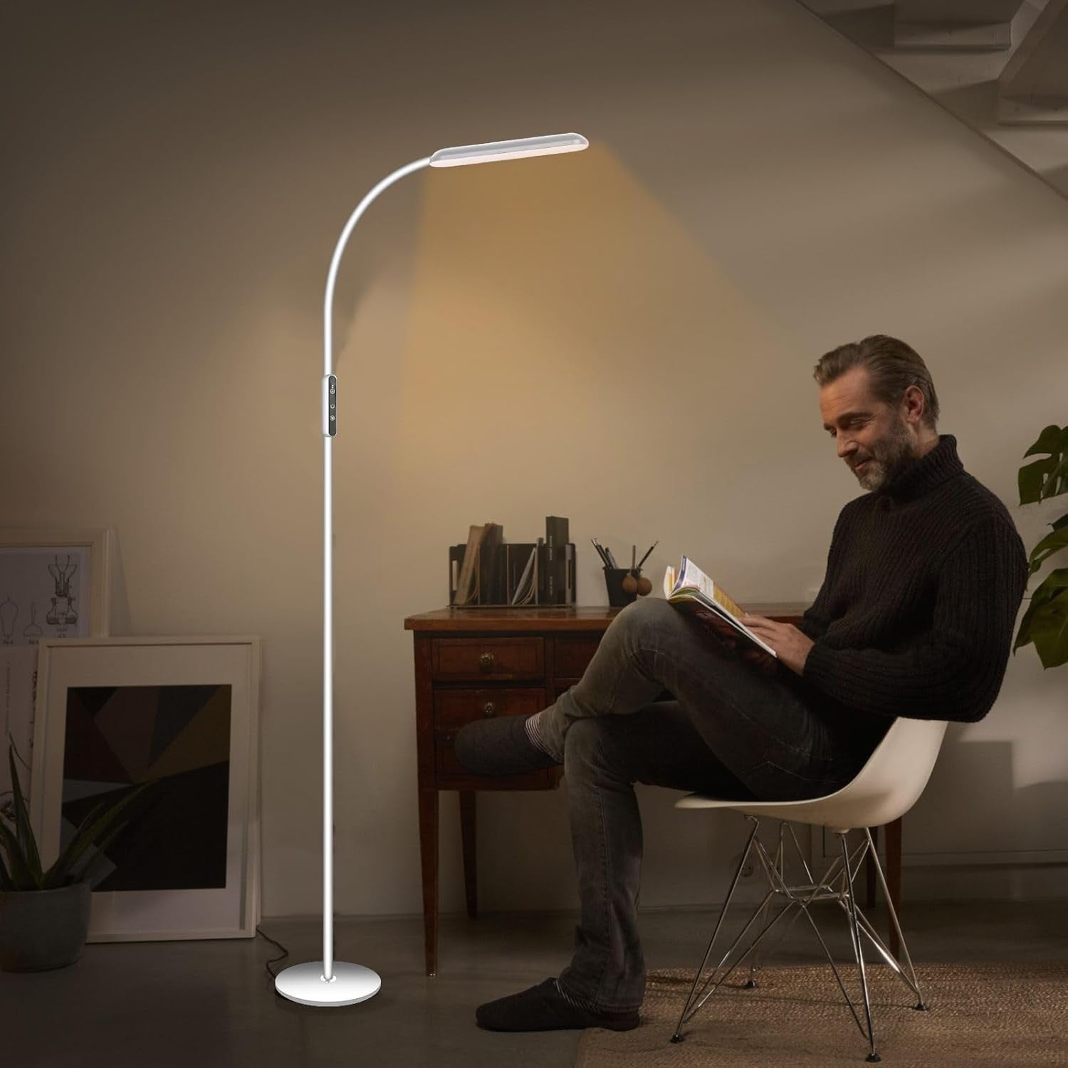 LED Floor Lamp Dimmable Reading Light Touch Control Adjustable Gooseneck