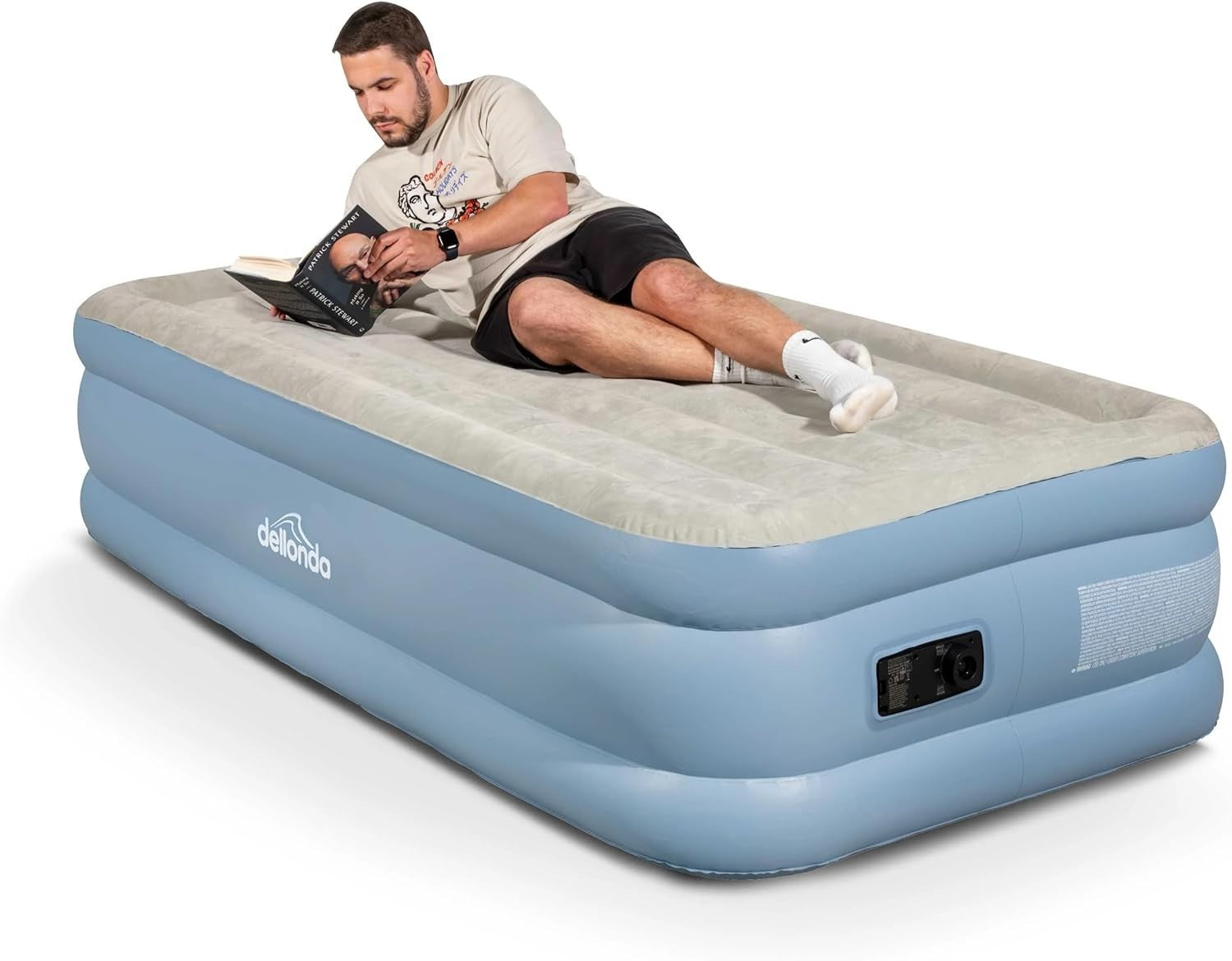 Single Deluxe Inflatable Air Bed with Built-In Pump – Portable Camping Mattress