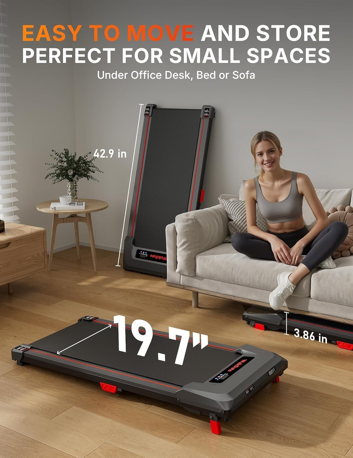 Compact Under Desk Treadmill 5% Incline Low Noise Home Office Fitness