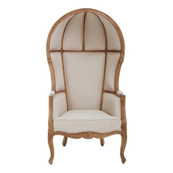 Luxury Cream Dome Accent Chair High Back Throne Style Wood Frame